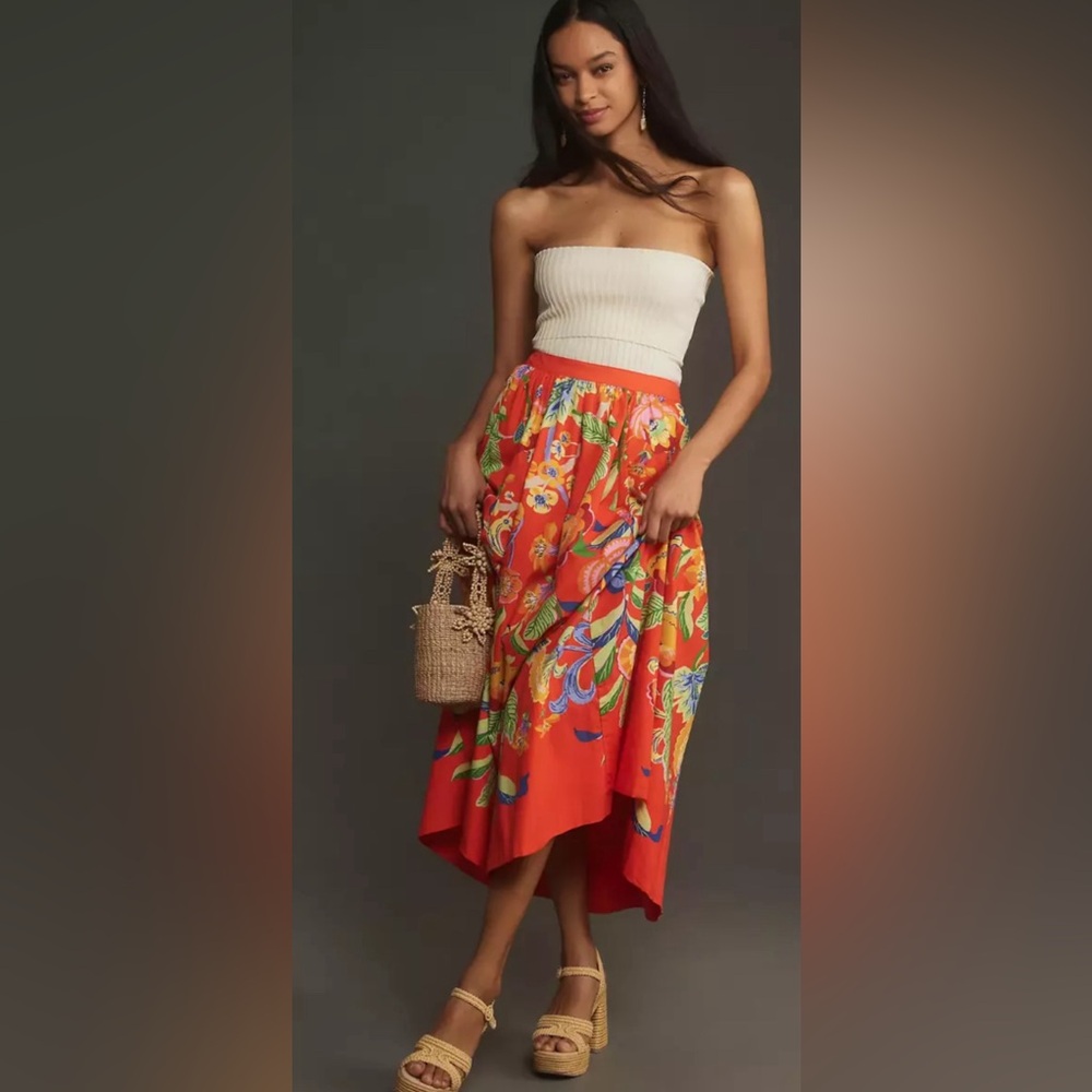 Anthropologie The Jacie Poplin Printed Midi Skirt by Maeve